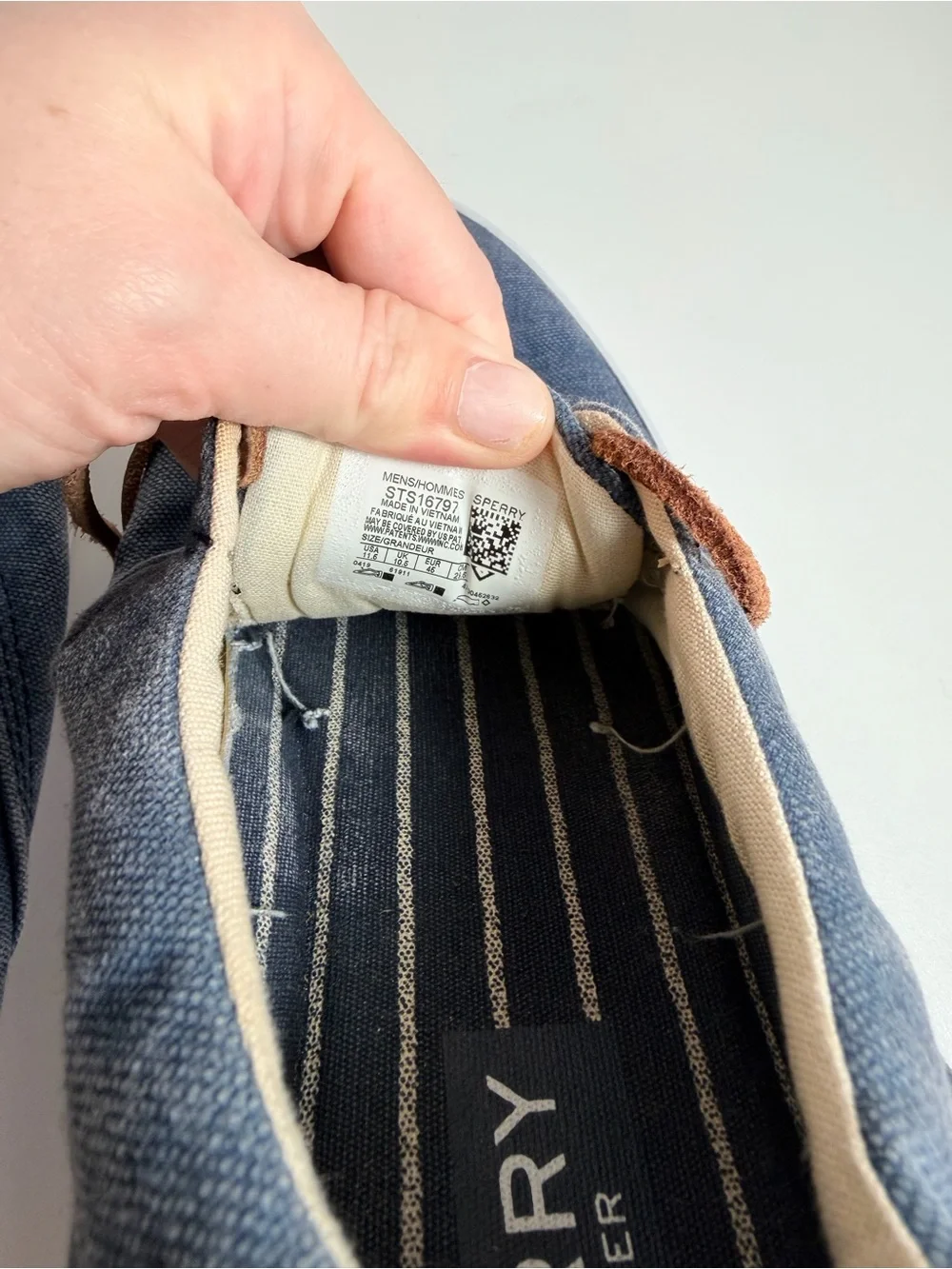 Sperry Denim Blue Canvas Low-Top Sneakers with Brown Laces